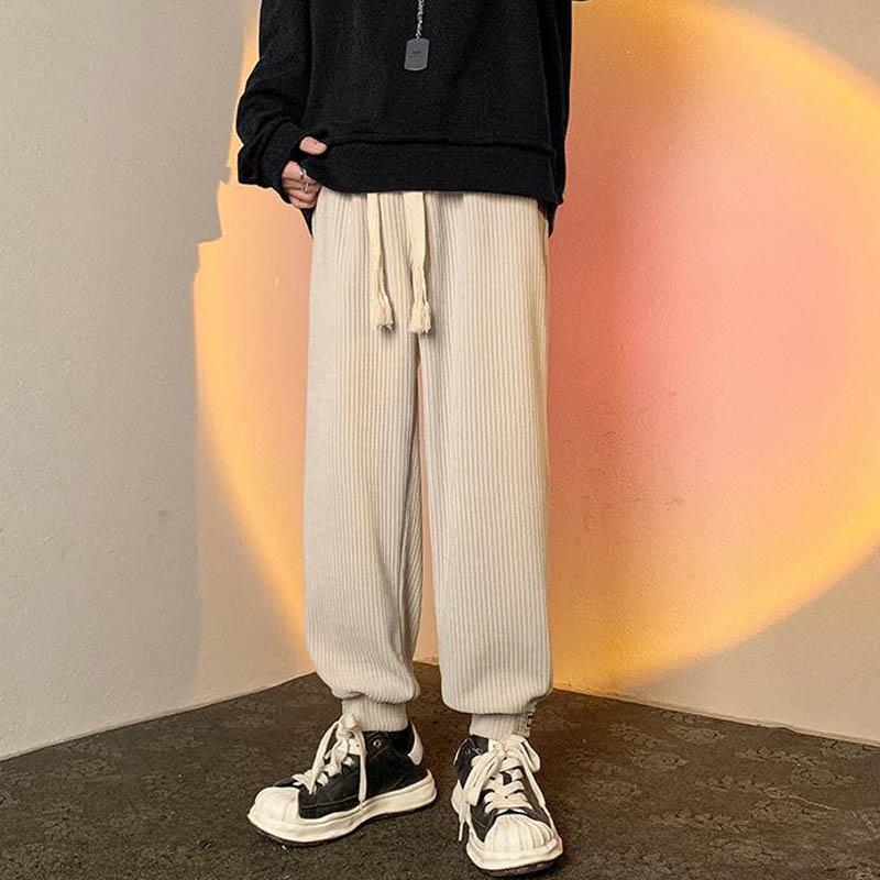 Wick Velvet Casual Pants Men and Women with Small Models Design Magic Paste Feet Bus Pants Loose Fried Street Broad Pants