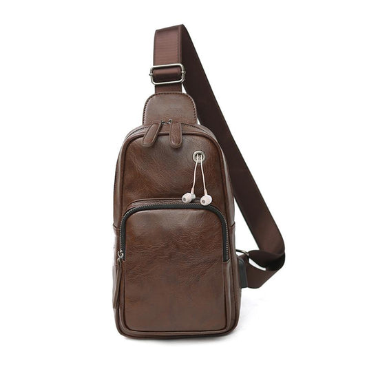 Chest Bag Men Coffee Large Capacity with Headphone Hole Shoulder Bag Outdoor Sports Pockets