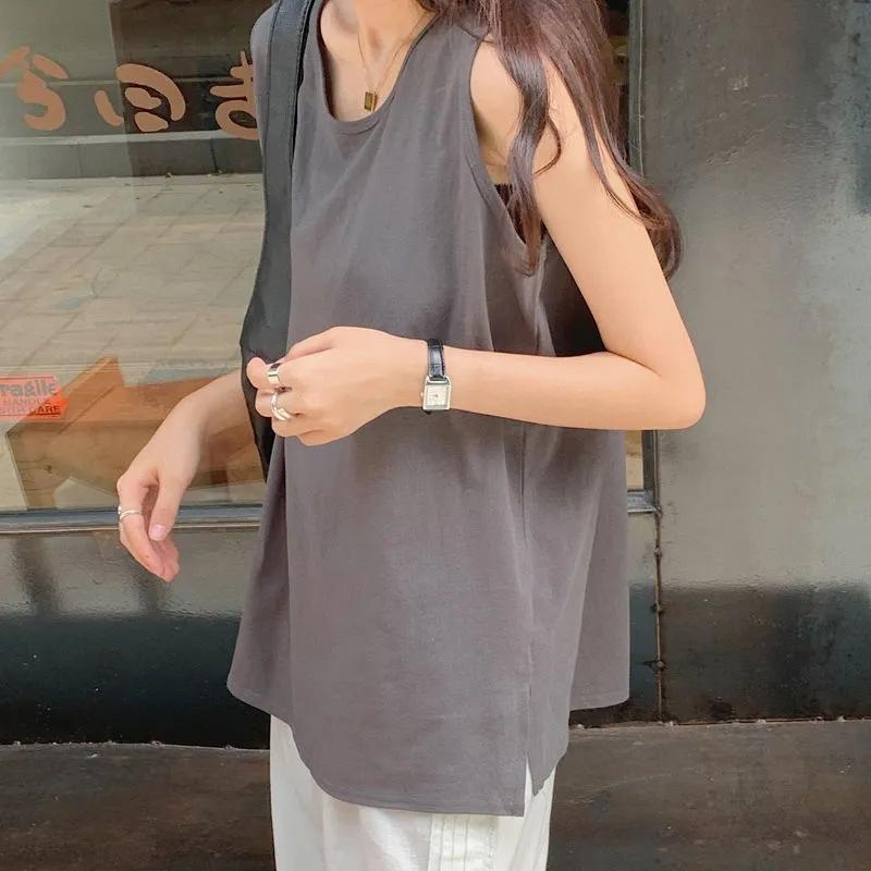 Japanese-style Split Vest Women's Summer Outer Wear Ins Sleeveless T-shirt Sports Inner Top Fitness Jogging Top