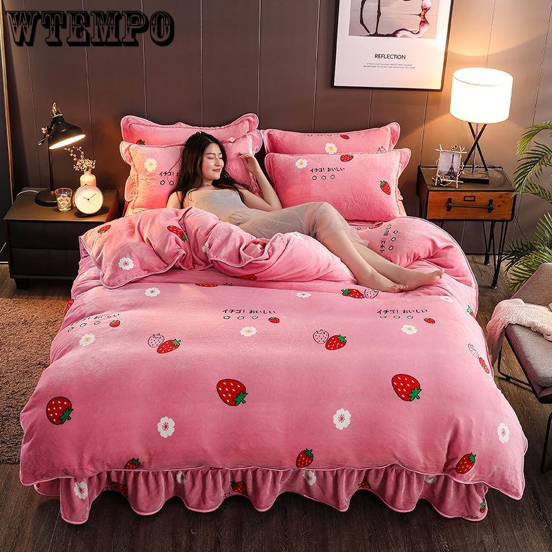 Flannel Soft Comfortable Bedding Set Duvet Cover Flat Sheet 4pcs Home Bedclothes Bed Linens