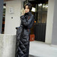 Casual Loose Argyle Hooded Parkas Women Fashion Solid Thick Long Coats Women Elegant Tie Belt Cotton Jackets Female Ladies