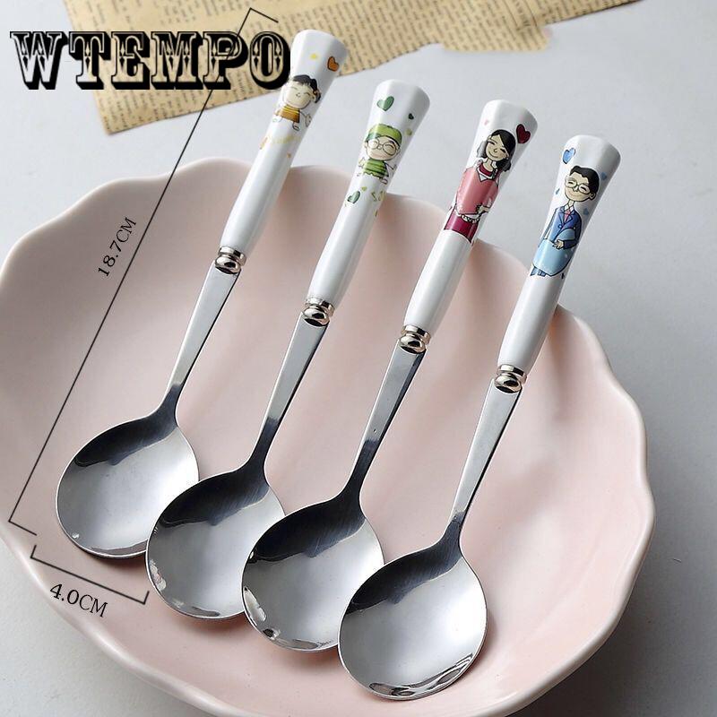 Stainless Steel Spoon Cartoon Stainless Steel Long Cute Ceramic Handle