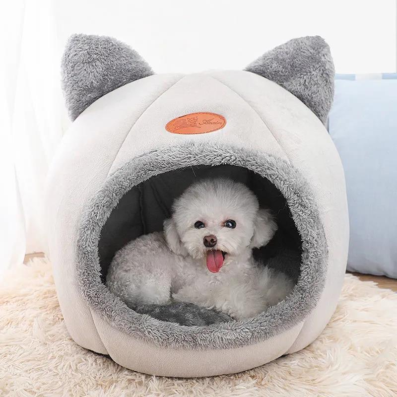 Dog Kennel Keep Warm In Winter Cat House Closed Pet Plush House Teddy Kennel Supplies Removable and Washable Pet Dogs Cat House Doggy Cushion Basket