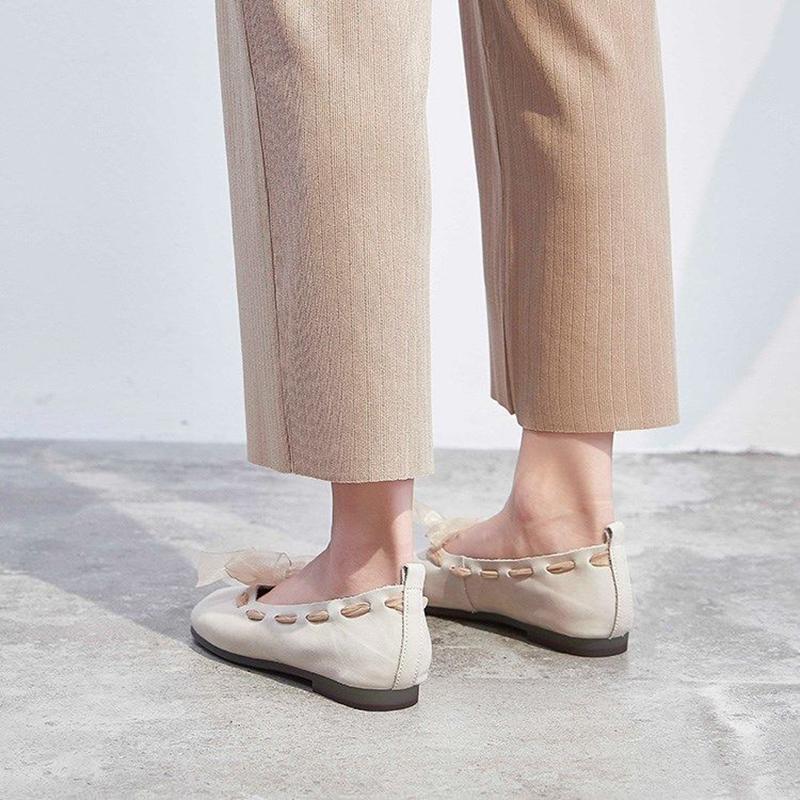 Single Shoes Women's Shallow Mouth Flat Soft and Comfortable Non-slip All-match Women's Flat Leather Shoes Lightweight Non-slip