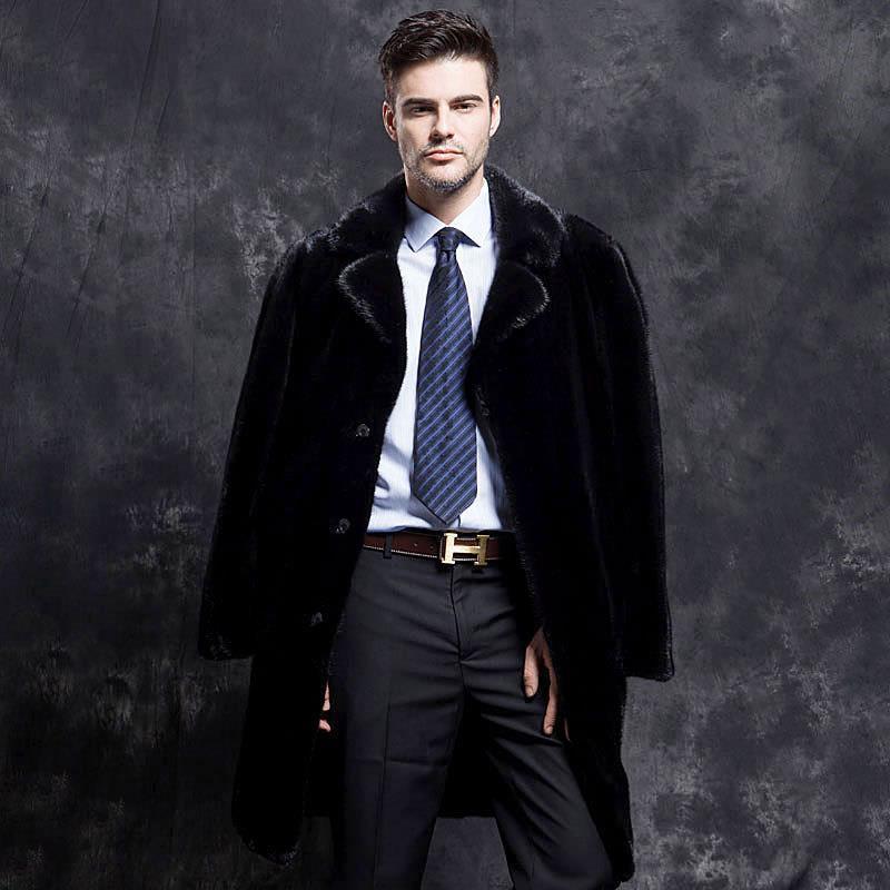 Fur Coat High Imitation Mink Fur Coat Whole Mink Man Coat Long Hooded Suit Collar Coat