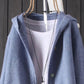 Women's Splicing Color Long-sleeved Sweater Early Autumn Hooded Knitted Cardigan Loose Button V-neck Top All-match