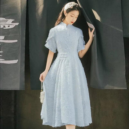 Retro Dress Spring and Summer Gentle Wind Skirt French Niche Fashion Was Thin and Covered Belly Western Style