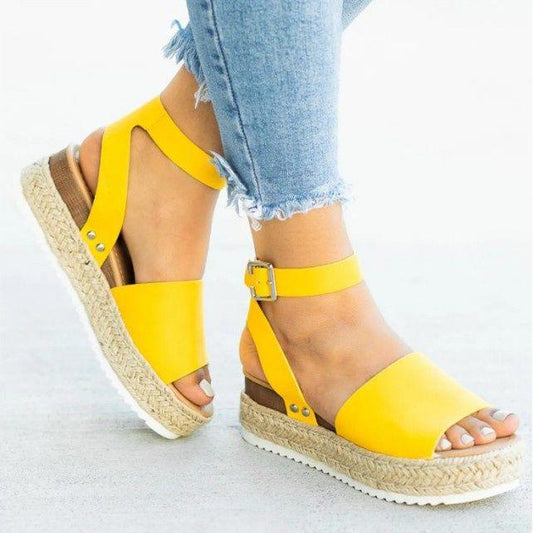35-43 Yard Leopard Pattern Hemp Rope Female Casual Sandals Thick Bottom Comfortable Sandals