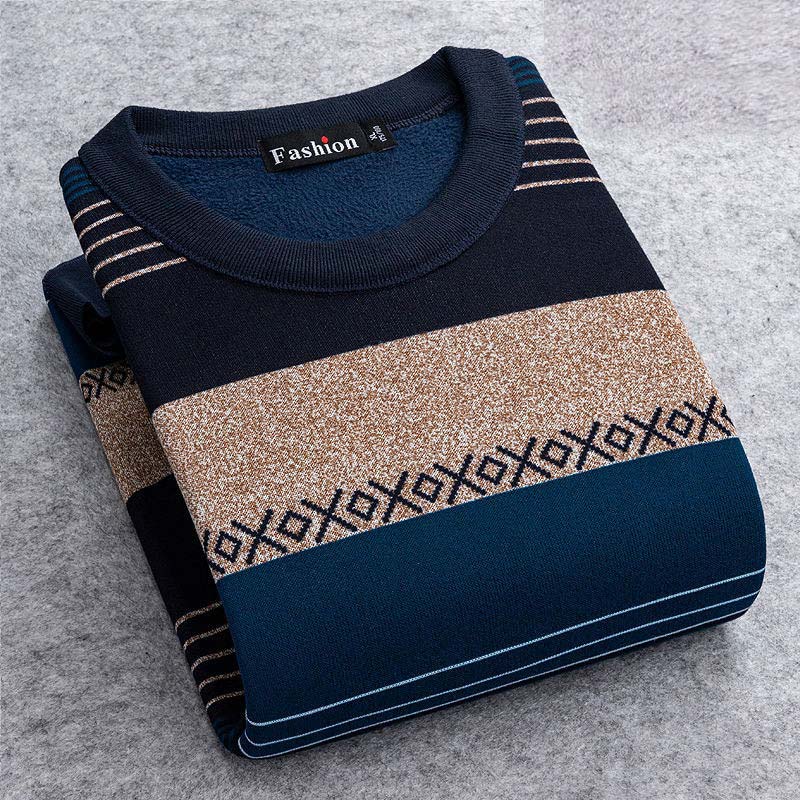 Winter Plus Velvet Sweater Men's Round Neck Bottoming Shirt Young and Middle-aged Long-sleeved T-shirt Sweater