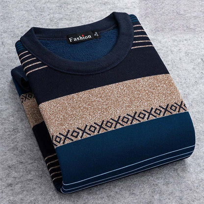 Winter Plus Velvet Sweater Men's Round Neck Bottoming Shirt Young and Middle-aged Long-sleeved T-shirt Sweater