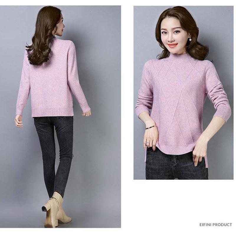 Women Half turtleneck Sweater Pullover Long Sleeve chic female loose Knitted Sweaters with buttons