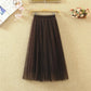 Yarn Skirt Woman's Mid-length Elastic Waist Printed Lace High Waist A-line Skirt Pleated Skirt