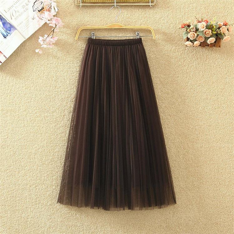 Yarn Skirt Woman's Mid-length Elastic Waist Printed Lace High Waist A-line Skirt Pleated Skirt