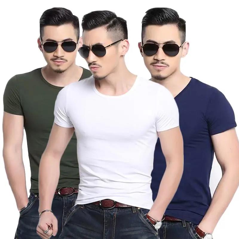 Short-sleeved T-shirt Men's Round Neck Slim Fitness Solid Color Half-sleeved Black and White Tide Bottoming Shirt T-shirt Men