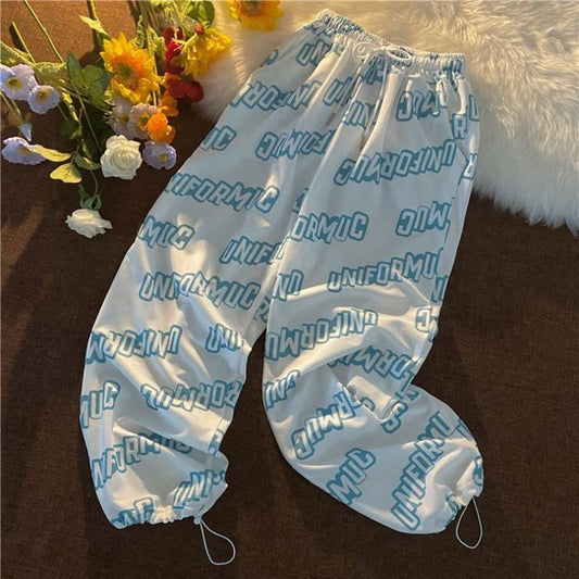 European and American High Street Fashion Brand Letters Full Print Trousers Pants Female Summer Cool Girl Personality Hip Hop High Waist