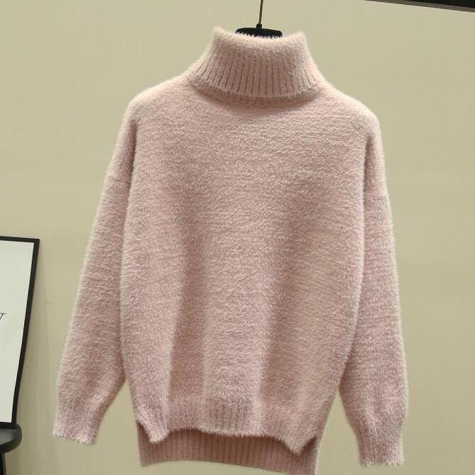 Podilove Turtleneck Fashion Mink Sweater Cashmere Loose Non-exaggerated Solid Sweater Jumper