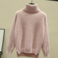 Pofulove mink cashmere loose turtleneck cashmere cashmere ashion solid color sweate pullover