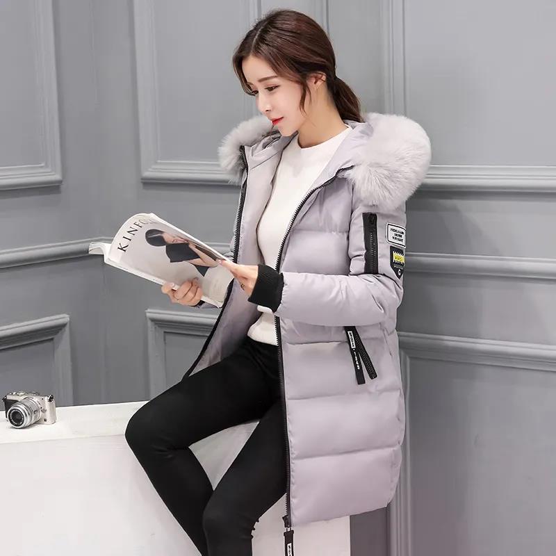 Winter Clothes Korean Style Cotton-padded Jacket Women's Big Fur Collar Coat Slim-fitting Cotton-padded Coat Mid-length Padded Jacket Trendy