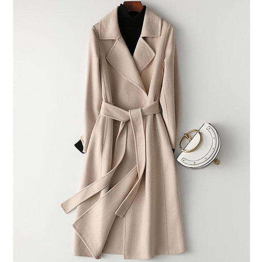 Winter Windbreaker Waist Mid-length Thick Women's Coat Fashion Plus Size Quality Wool Overcoat Outwear