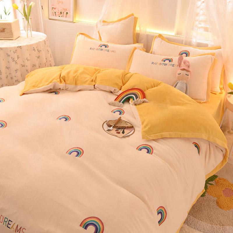 Princess Style Milk Velvet Winter Thick Crystal Velvet Four-piece Double-sided Quilt Cover Coral Velvet Bed Linen