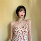 Female Floral Print Suspender Vintage Vacation Dress Elegant Slim Fishtail Long Holiday Backless Dress