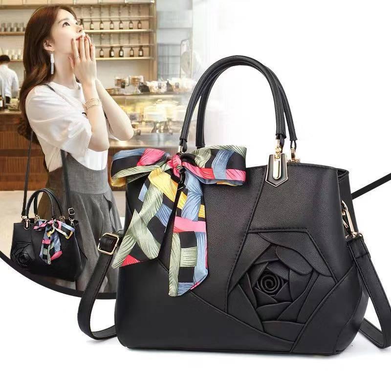Women Bag Leather Handbag Women Shoulder Bag Tote with Rose Flowers