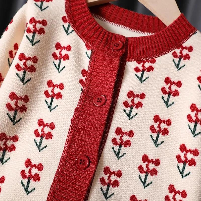 Girls' Baby Sweater Top Foreign Style Retro Elegant Digital Jacquard Knitted Cardigan Coat
