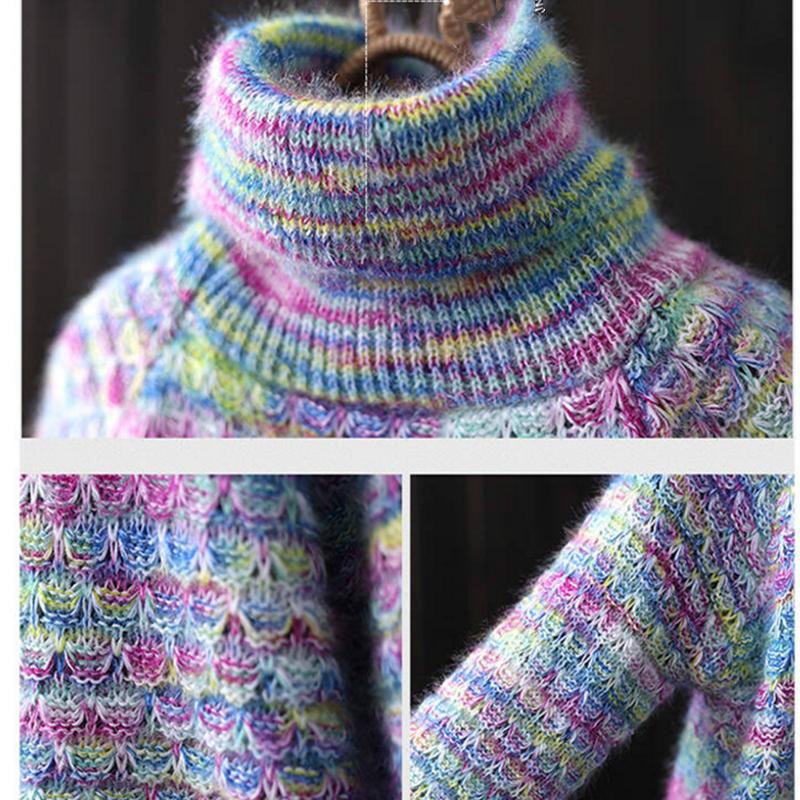 Pofulove Women's Winter Coat Women's Thick Fashion Base Sweater Colorful Turtleneck Sweater