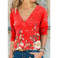 Women's Clothing Autumn and Winter Fashion Ladies V-neck Flower Print Long-sleeved Casual Loose T-shirt Plus Size