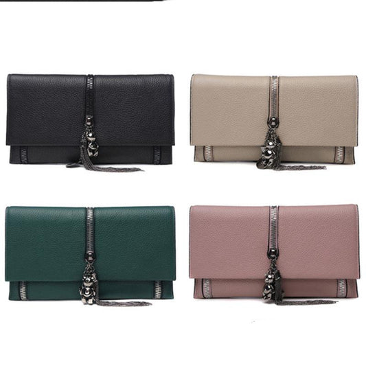 Cowhide Tassel Zipper Women's Clutch Bag Shoulder Bag Ladies Smooth Leather Wedding Evening Banquet Clutch Purse Elegance Luxury