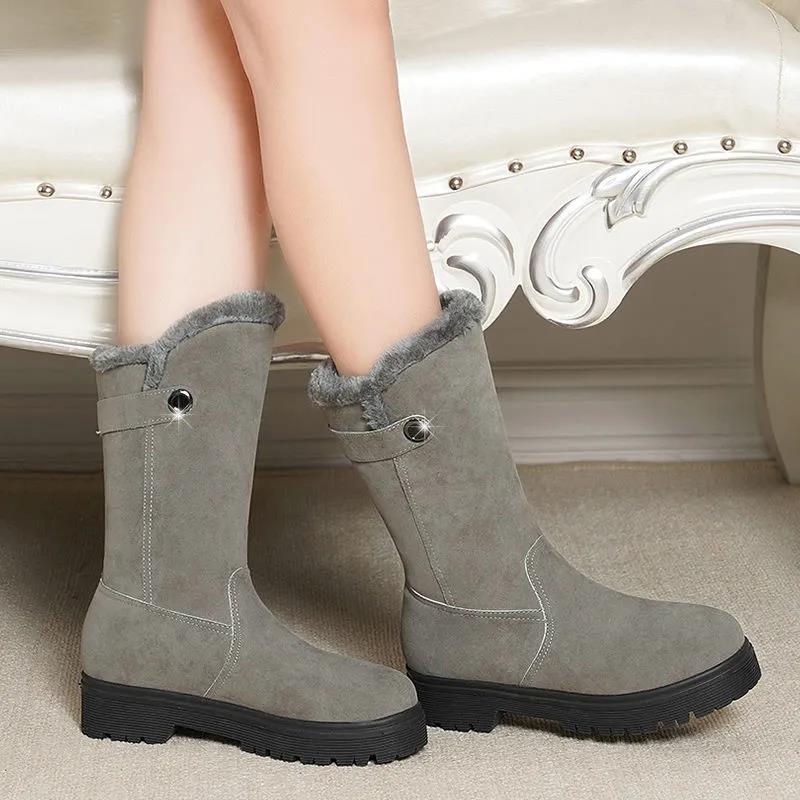 Winter Snow Boots Women's Mid-tube Mid-heel Plus Velvet Padded Non-slip Thick-soled Warm Cotton Boots