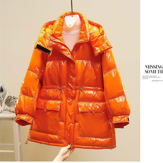 Glossy Disposable Down Jacket Women's Mid-length Loose Waist Bread Jacket