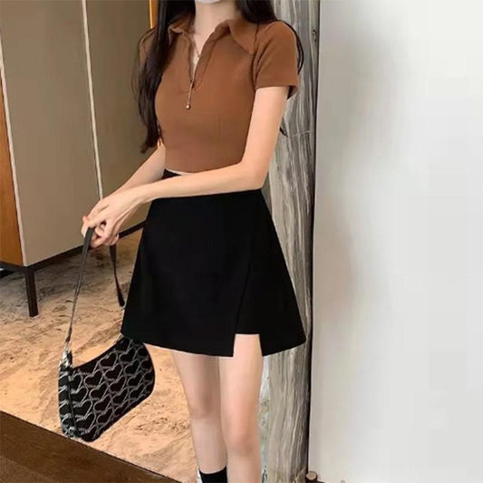 Large Irregular Summer High Waist Split Skirt Women's Pure Desire Style Solid Color Package Hip One-Step Skirt A-line Short Skirt