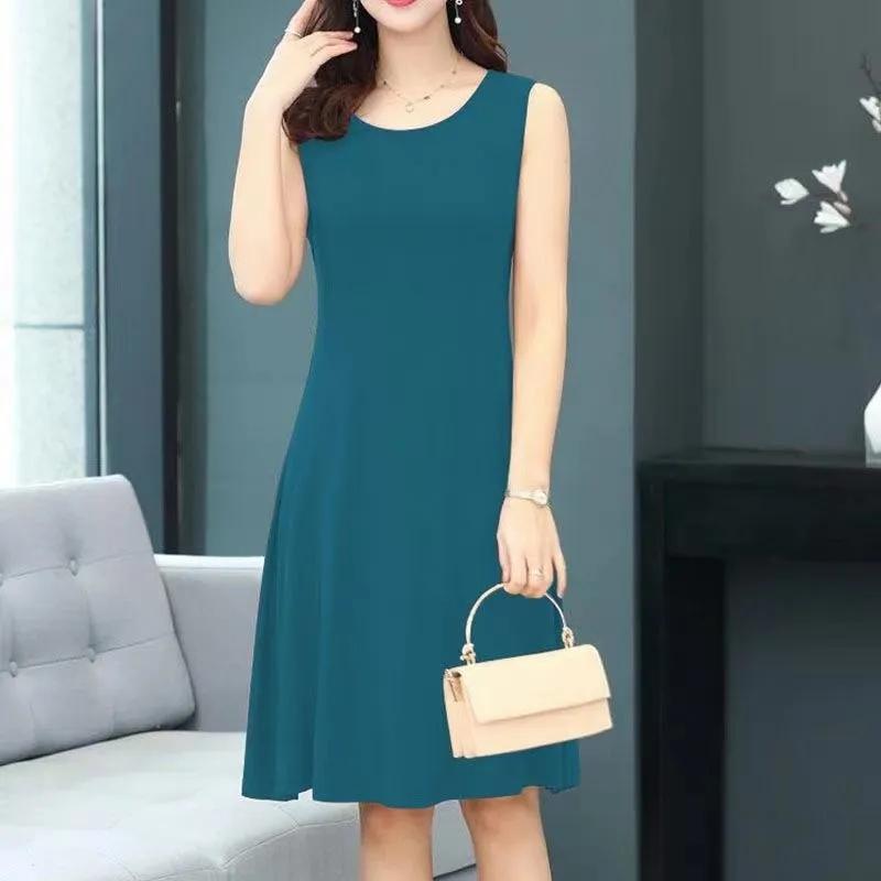 Large Size Summer Solid Color Camisole Dress Bottoming Dress Women's Korean Loose Thin Dress Large Size Sleeveless Mid-length Skirt