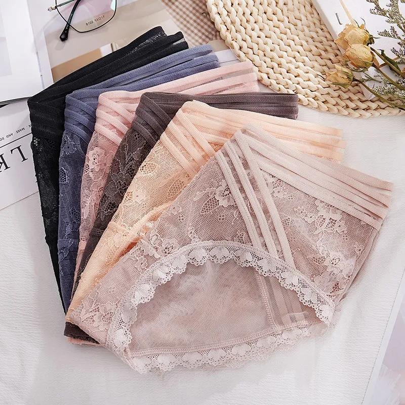 3PCS Women's Low Waist Lace Panties Pure Cotton Crotch Seamless Breathable Pregnant Women Low Waist Comfortable Triangle Ladies Sexy Shorts