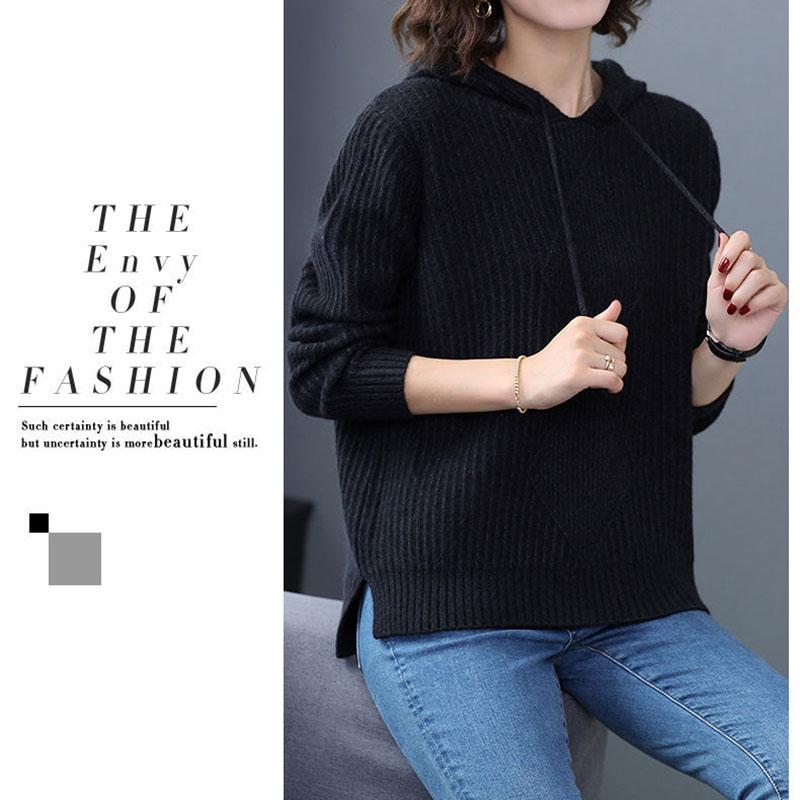 Spring  Autumn Hooded Sweater Women's Top Long Sleeve Knitted Sweater Coat All-match Hoodie Bottoming Shirt