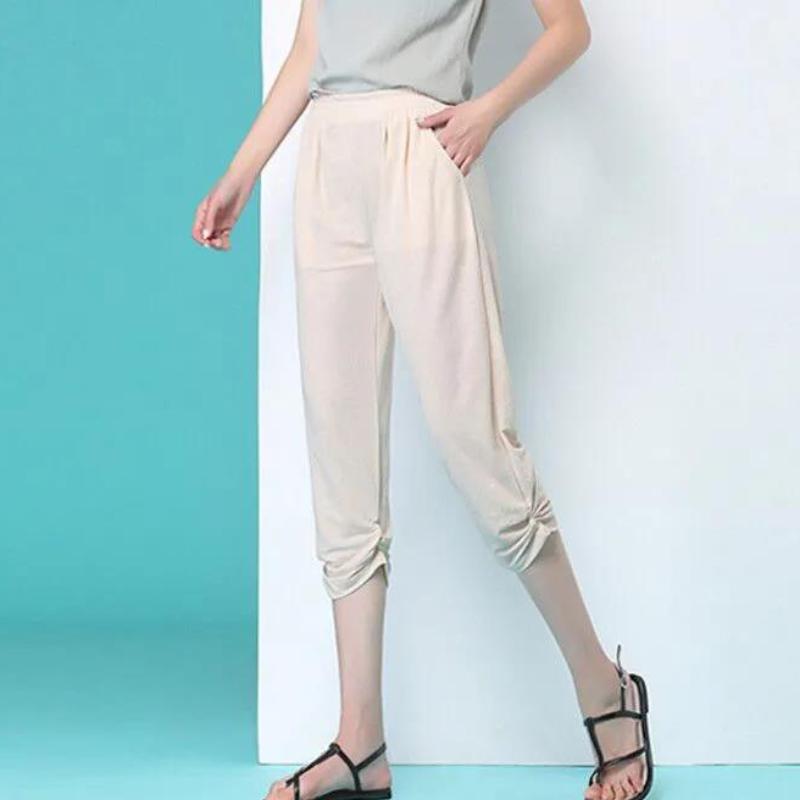 Summer Thin Cropped Pants Women Korean Version of Wild Loose Large Size Black Shorts Casual Pants Women