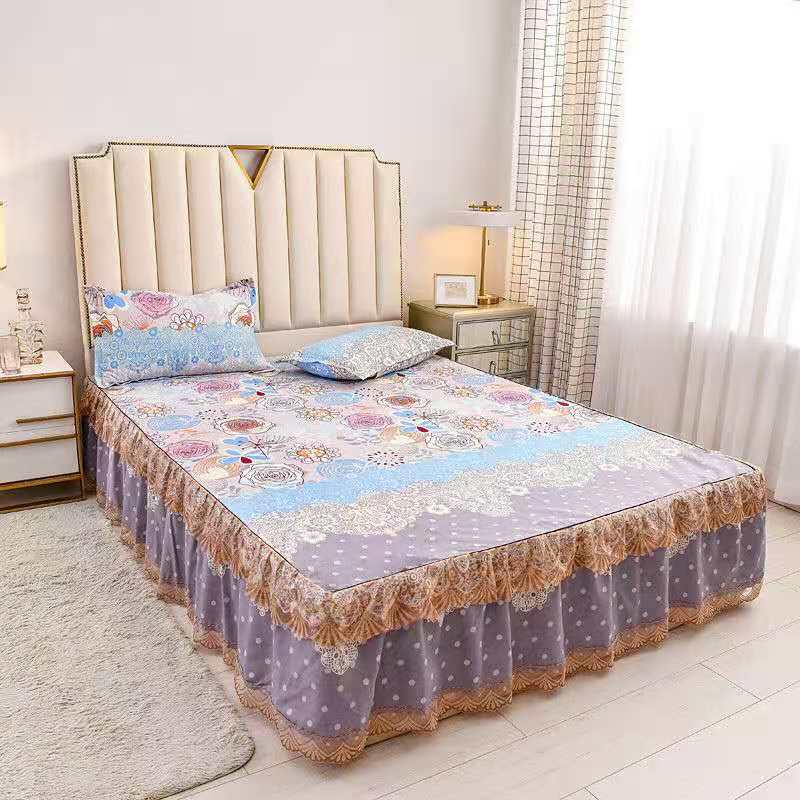 Lace Bed Skirt Three-piece Bedding Unilateral Non-slip Bedspread Korean Version of Solid Color Bed Sheet