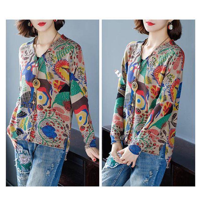 Spring and Autumn Fashion Sweater Loose Casual Top Cardigan Middle-aged Female Jacket