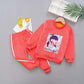 Double-faced Fleece Girls Two-piece Long-sleeved Plus Fleece Sweater Pants Spring, Autumn and Winter  Simple Fashion Suit Middle Small Children