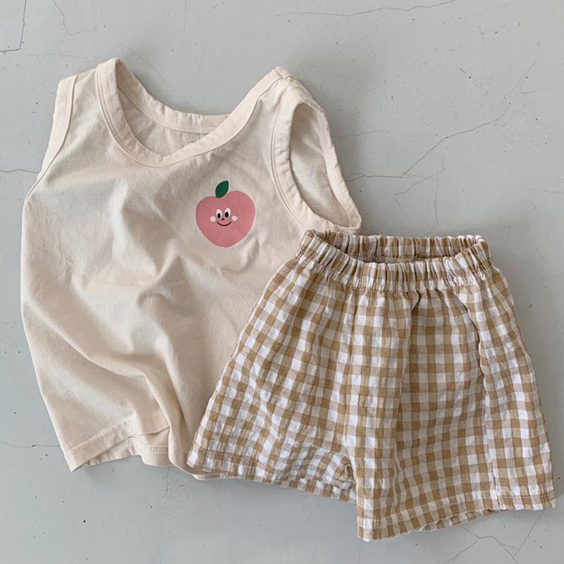 Summer Children Boys and Girls Baby Cute Casual Cotton T-shirt Shorts Two-piece Baby Sleeveless Vest Cover