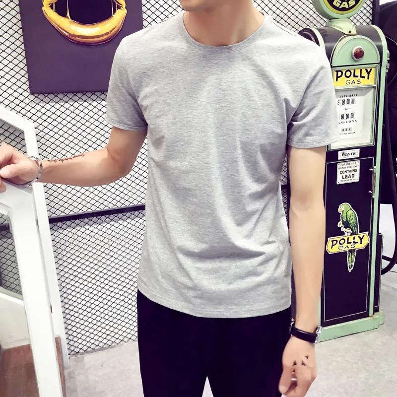 Summer Men's Short-sleeved Round Neck Bottoming Shirt Student Solid Color T-shirt Youth Wild Plus Size Slim T-shirt Top