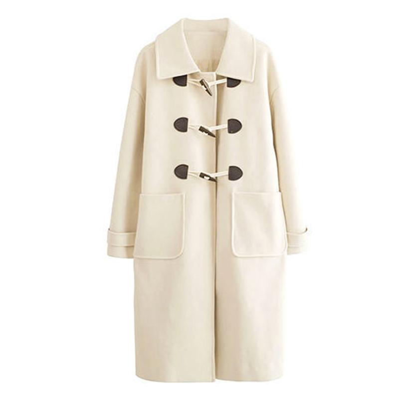 Retro Horn Button Woolen Coat Women's Mid-length 2021 Autumn and Winter Korean Style Thick Woolen Coat