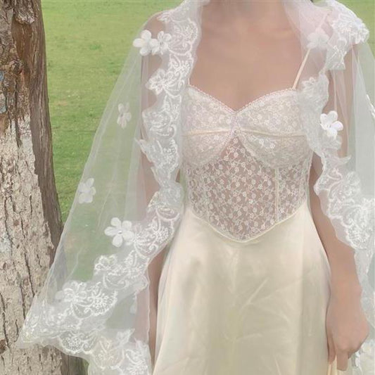 Female Vintage Slim Amber Holiday Long Dress Elegant Embroidered Lace Stitched Satin Suspender Party Dress