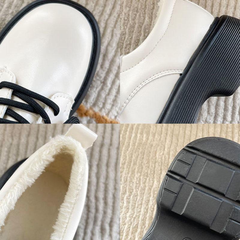 Women's Leather Shoes Winter Warmth and Thickening Plus Velvet Casual and Comfortable Flat Shoes