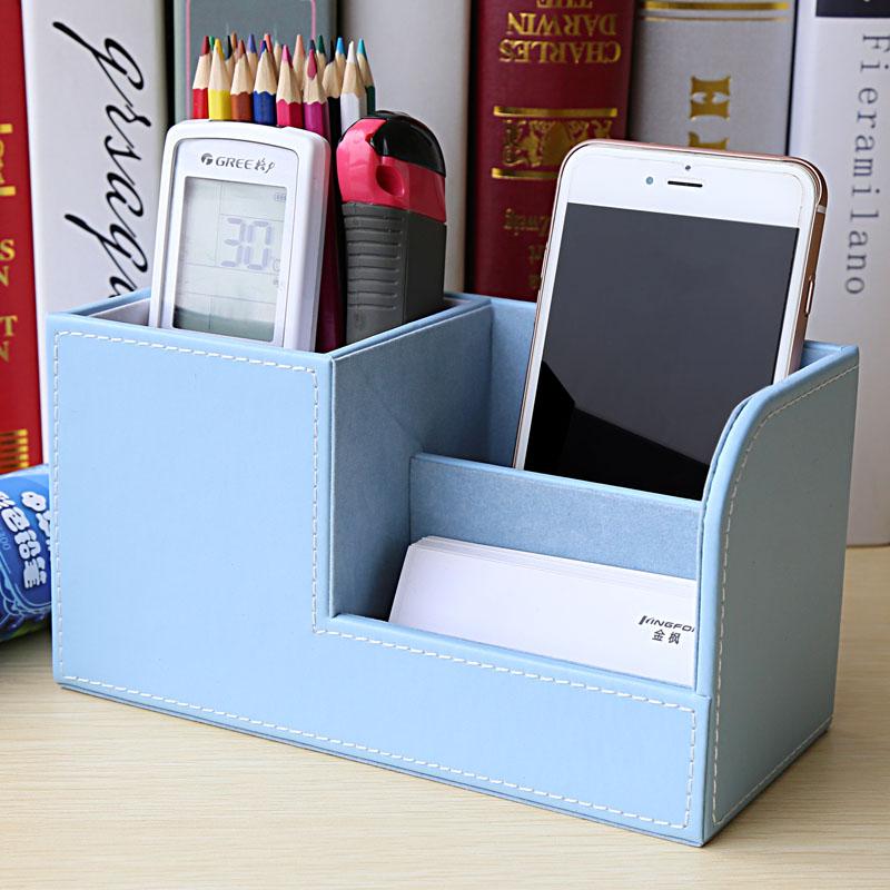 Leather Pen Holder Solid Color Storage Box Office Storage Box Multifunctional Desktop Stationery Box