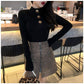 Fashion Sweater Women's Button Design Autumn and Winter Wild Slim Bottoming Sweater