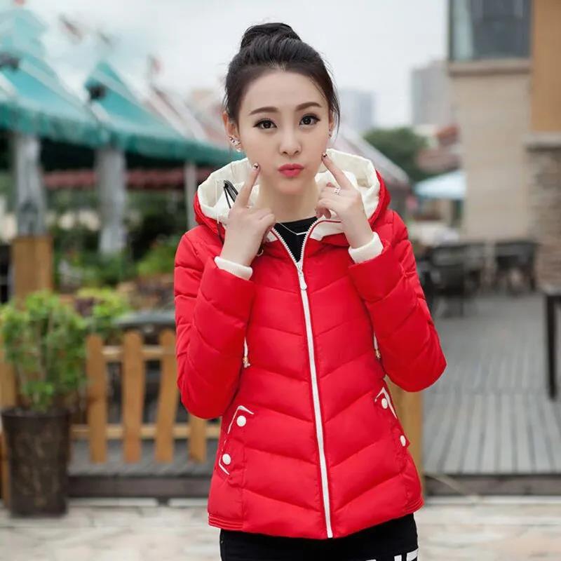 Down Jacket Winter Women's Self-cultivation Slimming Hooded Cotton-padded Jacket Thick Warmth Solid Color Cotton-padded Jacket