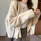 Soft Glutinous Cable Flower Loose Short Sweater Coat Female Twist Thick Needle Beige Knitted Cardigan Outer Wear