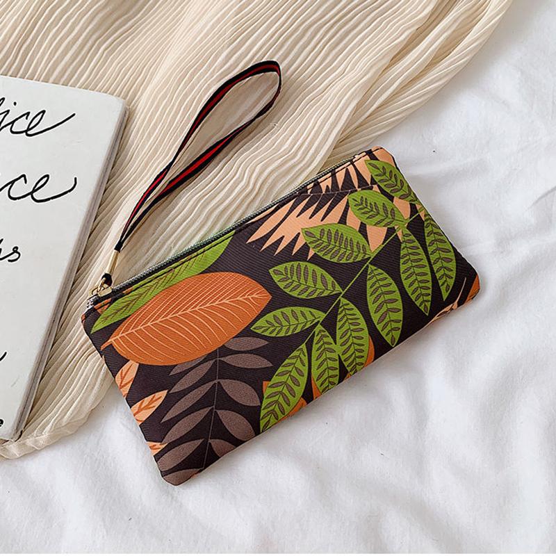 Women Clutches Printing Canvas Bag Portable Handbag Multi-Layer Wallets with Coin Pocket Zipper Purse